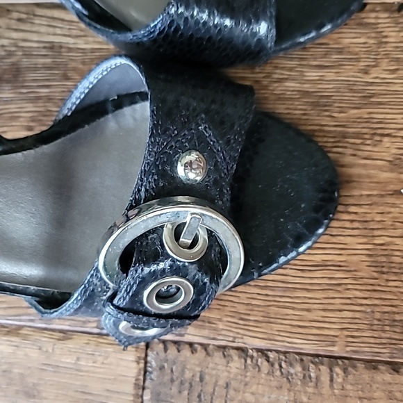 Like New Merona Size 5.5 Black Heels with Silver Buckle and detailing - Picture 2 of 9